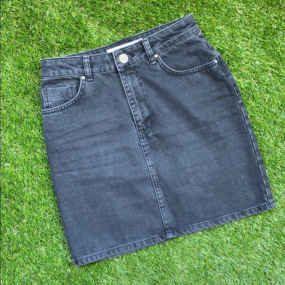 Black mini denim skirt